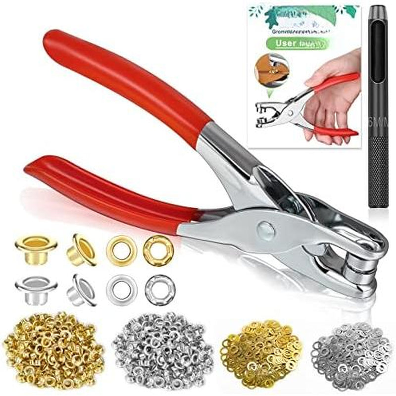 1200 Count Eyelet Grommet Tool Kit, 1/4 Inch Grommet Eyelet Plier 6Mm Metal Eyelets and Washers for Fabric Hole Punch Grommet Pliers for Shoes Leather Clothes Belt