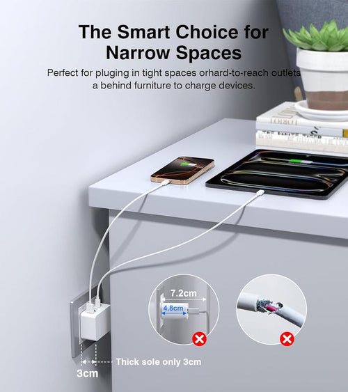 50W USB C Charger Block Thin Flat Charging Cube, 2Pack 5-Port Type C Fast Charging Block Dual Charger PD Power Adapter&Qc 3.0 Wall Plug Multi USB Brick for Iphone 16/15/14/13/12Pro Max Ipad Samsung