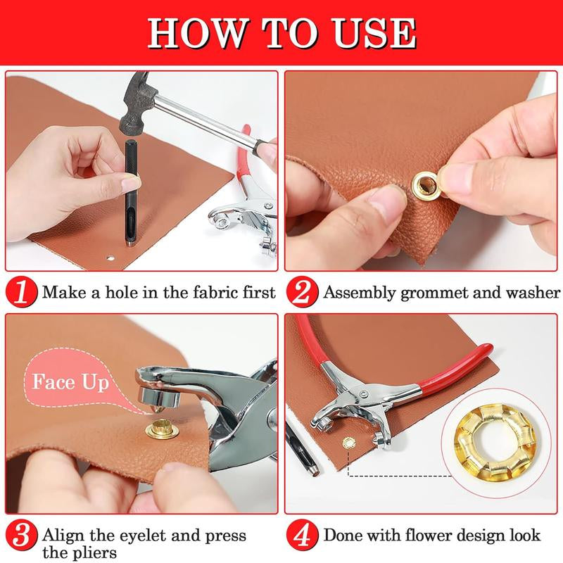 1200 Count Eyelet Grommet Tool Kit, 1/4 Inch Grommet Eyelet Plier 6Mm Metal Eyelets and Washers for Fabric Hole Punch Grommet Pliers for Shoes Leather Clothes Belt